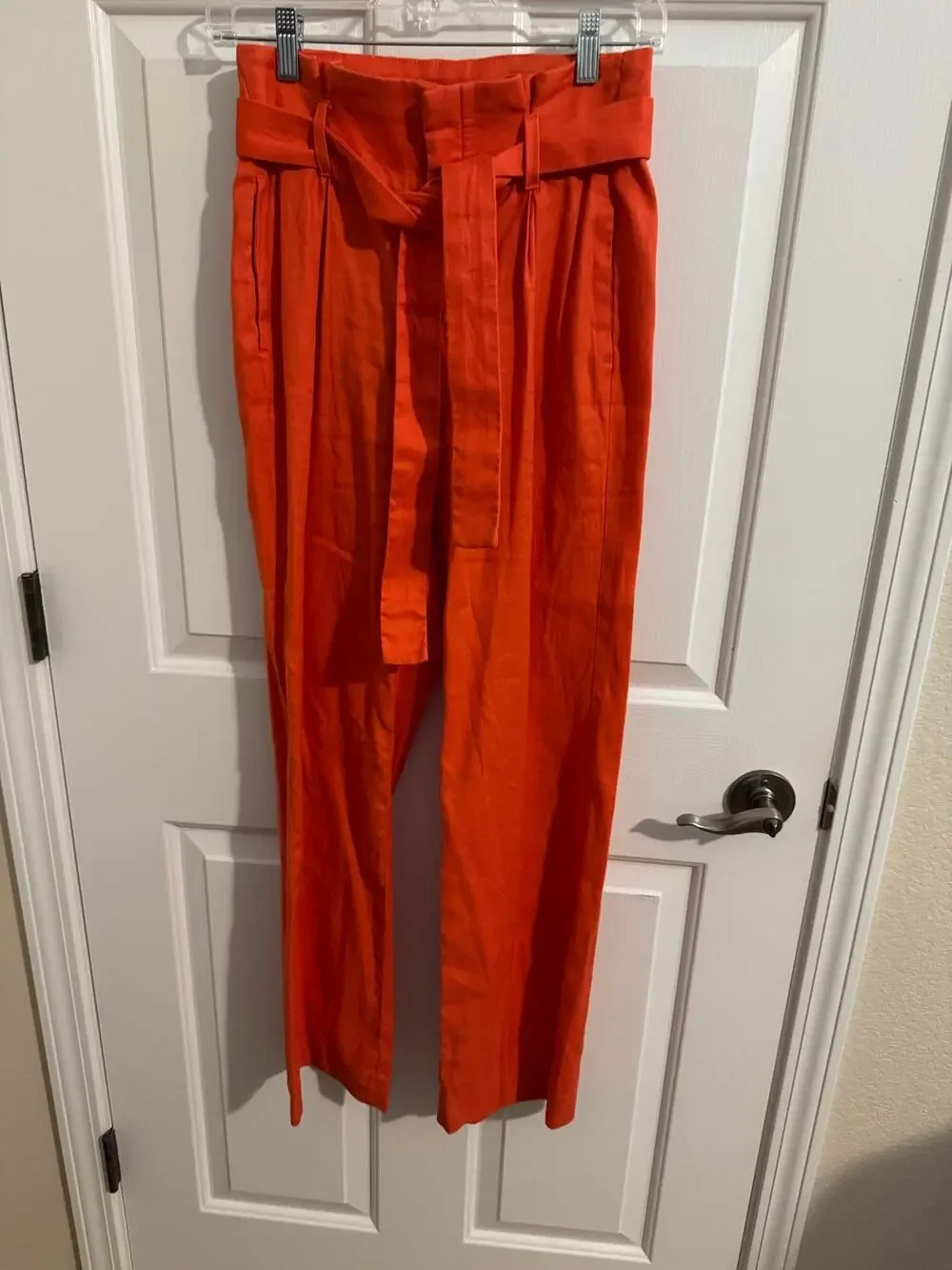 Banana Republic High Waist Paper bag Wide Leg Linen Cotton Pants Orange Size 0